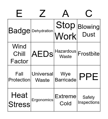 Safety Bingo Card