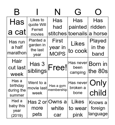 Find Someone Who... Bingo Card