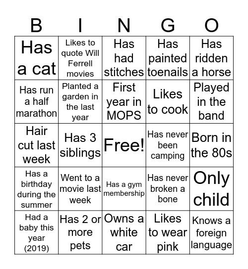 Find Someone Who... Bingo Card