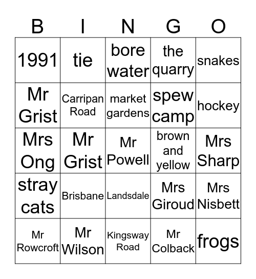 KCC Bingo Card