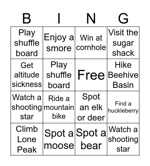 Caity & Matt Montana Bingo Card