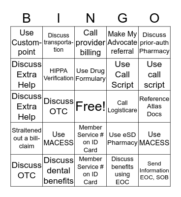 GBD Concierge BINGO Access To Care Bingo Card