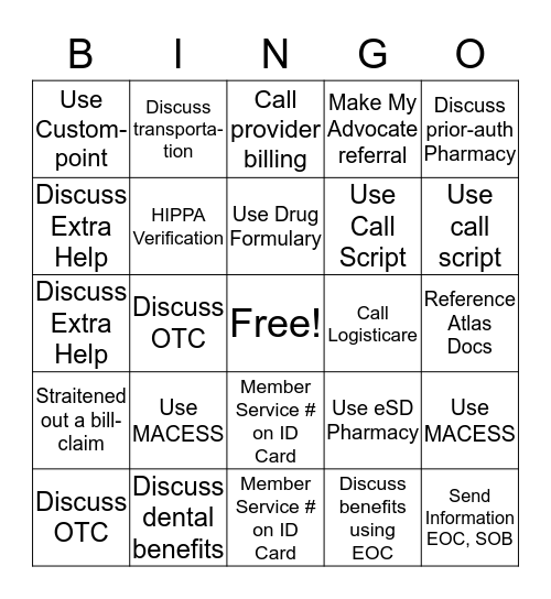 GBD Concierge BINGO Access To Care Bingo Card
