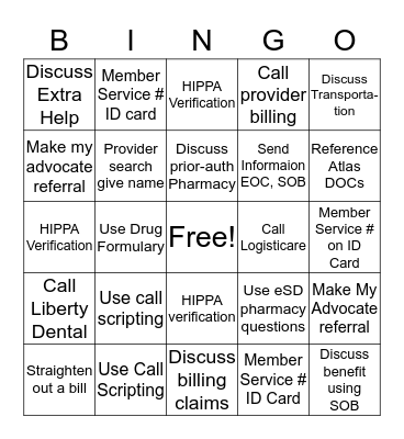 Concierge BINGO Access to Care Bingo Card