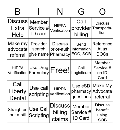 Concierge BINGO Access to Care Bingo Card