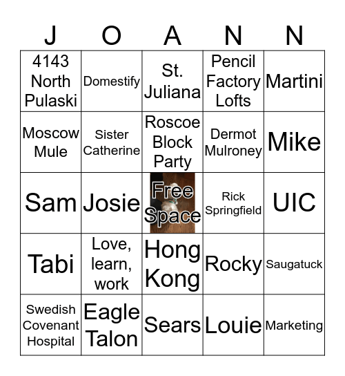 Joann's 50th Birthday Weekend Bingo Card