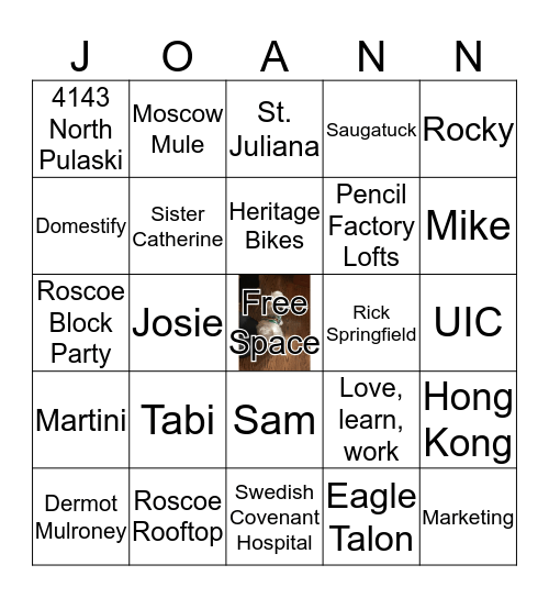 Joann's 50th Birthday Weekend Bingo Card