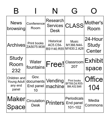 Tran Libary Bingo Card