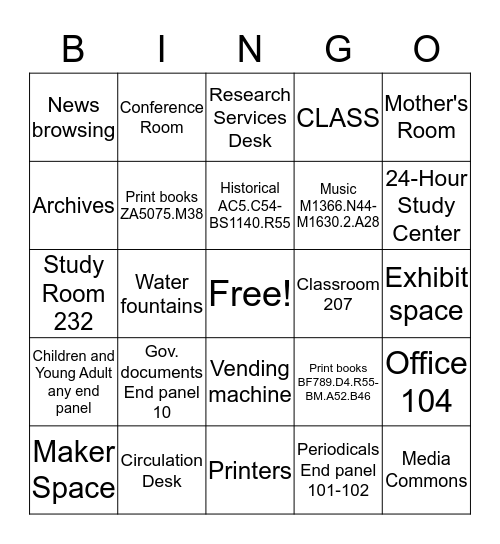 Tran Libary Bingo Card