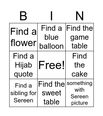 Sereen Hijab Party Bingo Card