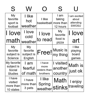 Introductions Bingo Card