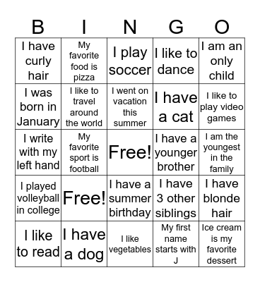 Get to Know Each Other Bingo Card