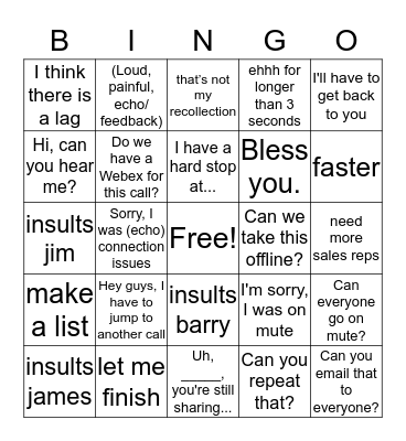 Conference Call Bingo Card