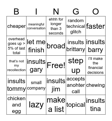 Conference Call Bingo Card