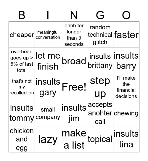 Conference Call Bingo Card