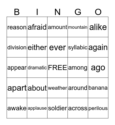 schwa Bingo Card
