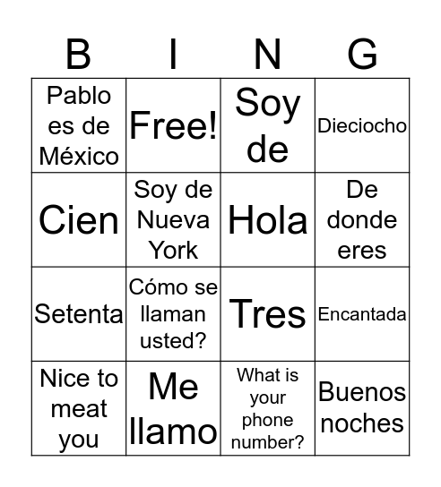 ¡Bingo! Bingo Card