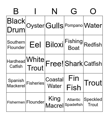 Biloxi Mississippi Fish Bingo Card