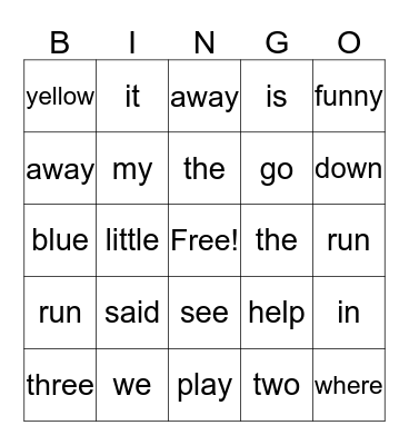 LIST 1 Bingo Card