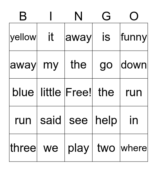 LIST 1 Bingo Card