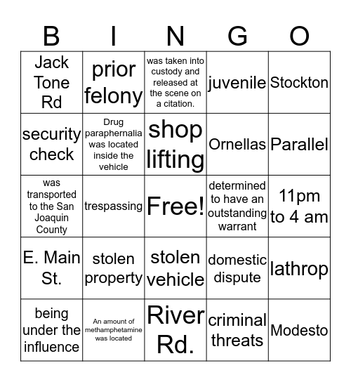 Ripon PD department activitie Bingo Card