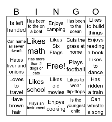 1st Day Bingo Card