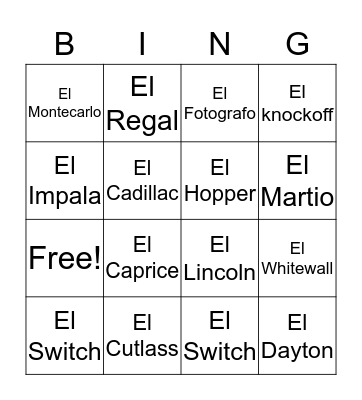 Untitled Bingo Card