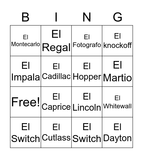 Untitled Bingo Card