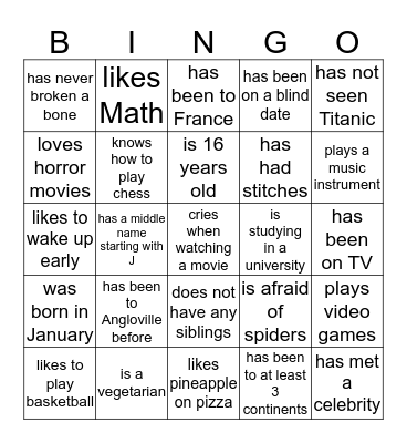 FIND SOMEBODY WHO... Bingo Card