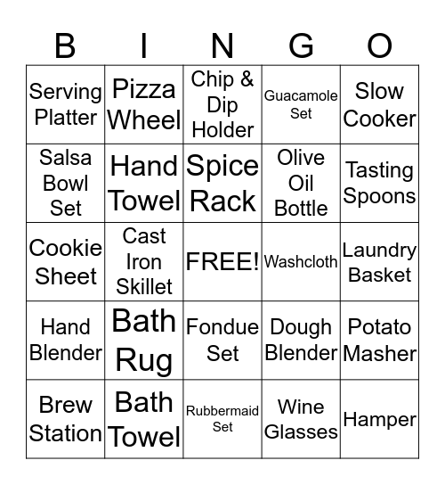 Bridal Shower Bingo Card