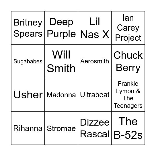 Artist 5 - QuestionOneBingo Card