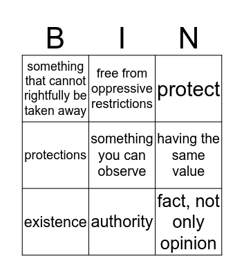 Declaration of Independence Bingo Card
