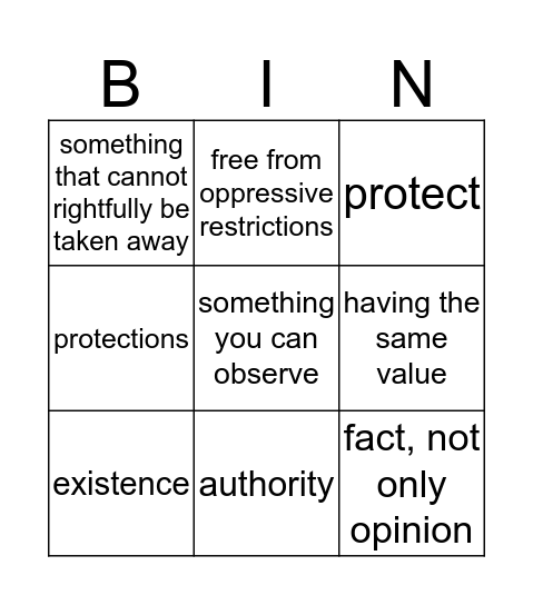 Declaration of Independence Bingo Card