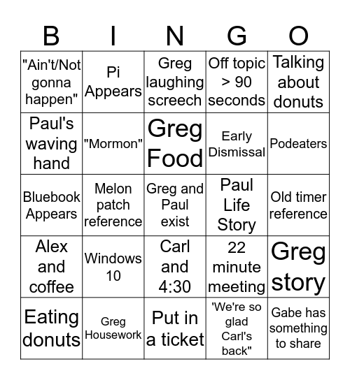 Morning Meeting Bingo Card