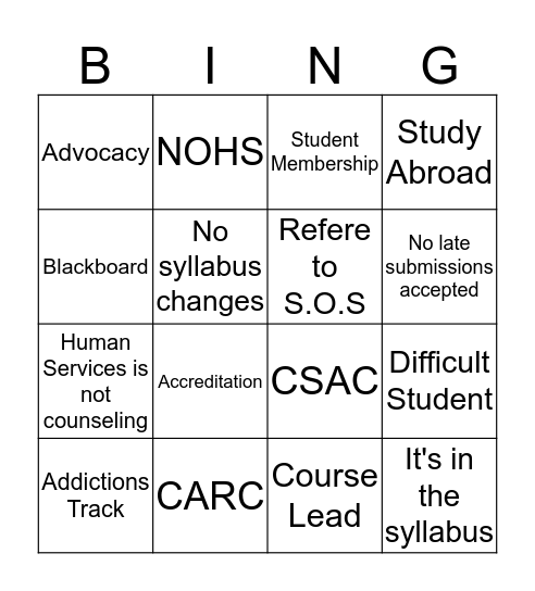 HMSV BINGO Card
