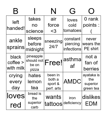 selz’s bingo!  Bingo Card