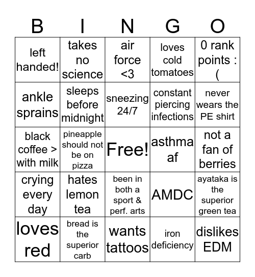 selz’s bingo!  Bingo Card