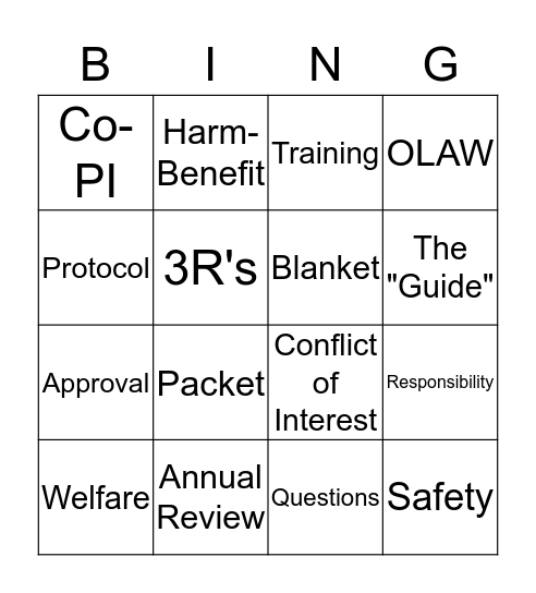 PI "Buzz Word" BINGO Card