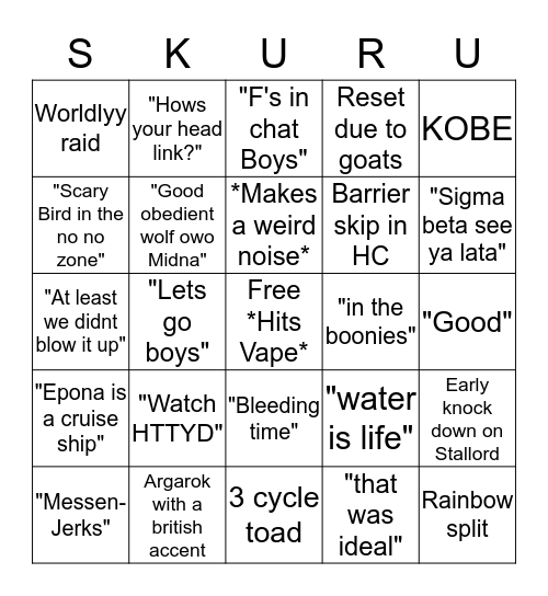 Skuru's Dog House Bingo Card