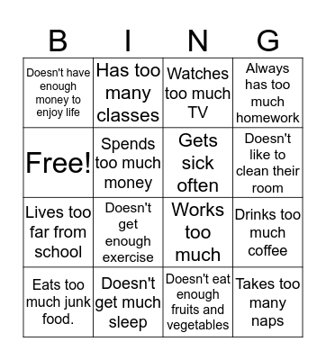 Do you have a problem? Bingo Card