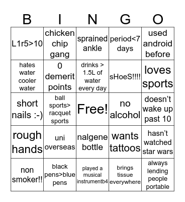Untitled Bingo Card