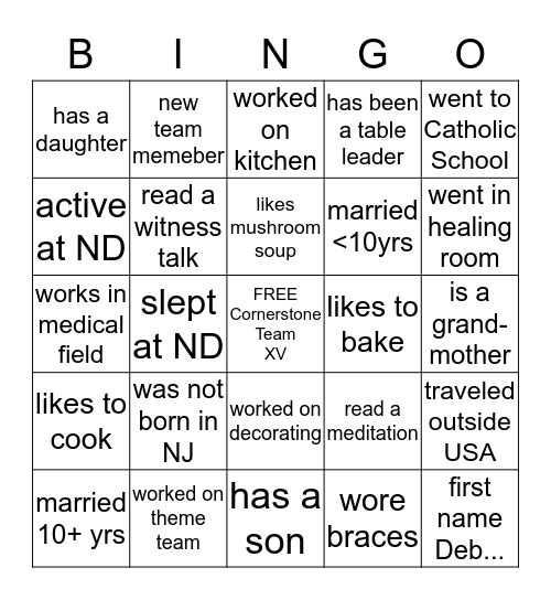 Cornerstone Team XVWhich Sister... Bingo Card