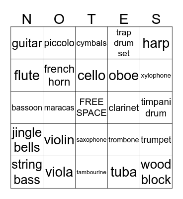 INSTRUMENT FAMILIES Bingo Card