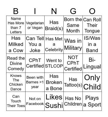 Pharmacy Week People Bingo  Bingo Card