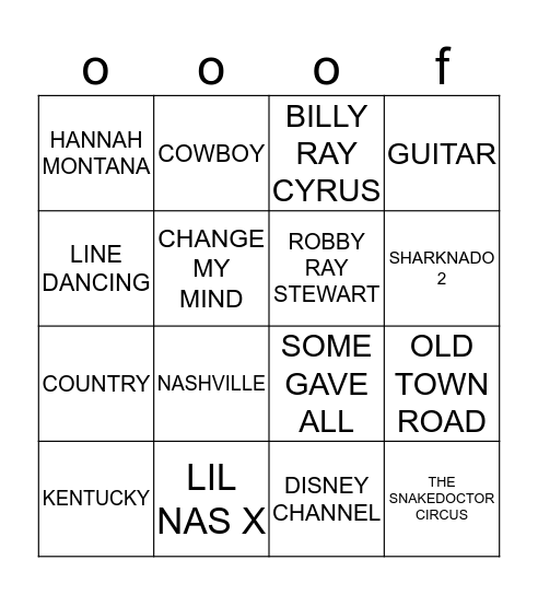 BILLY RAY BINGO! Bingo Card