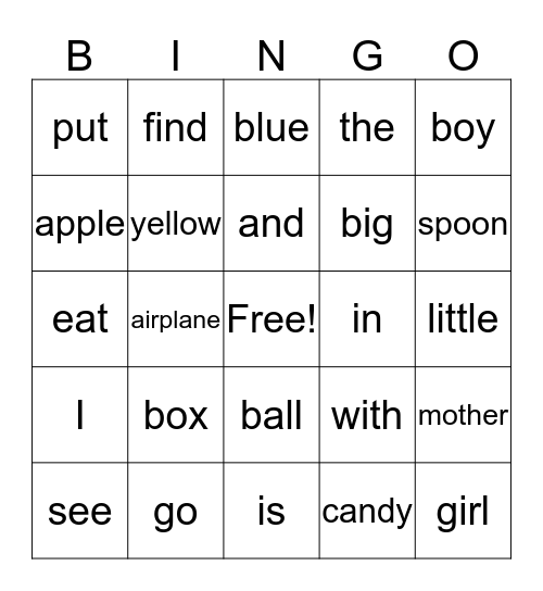 1st Nine Weeks Sight Words Bingo Card