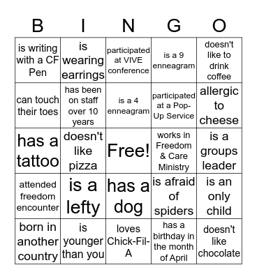 STAFF MEETING BINGO Card