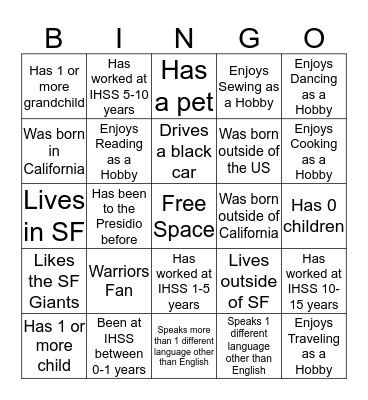 Scavenger Hunt Bingo Card