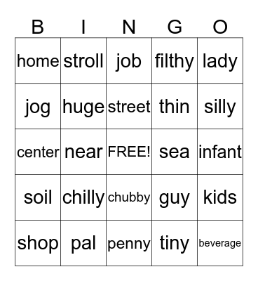 Synonyms Bingo Card