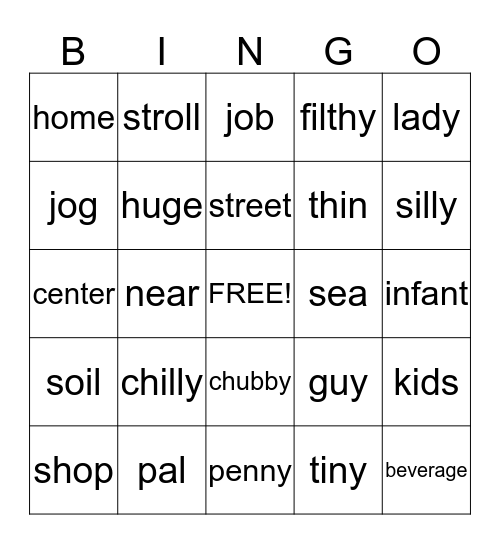 Synonyms Bingo Card